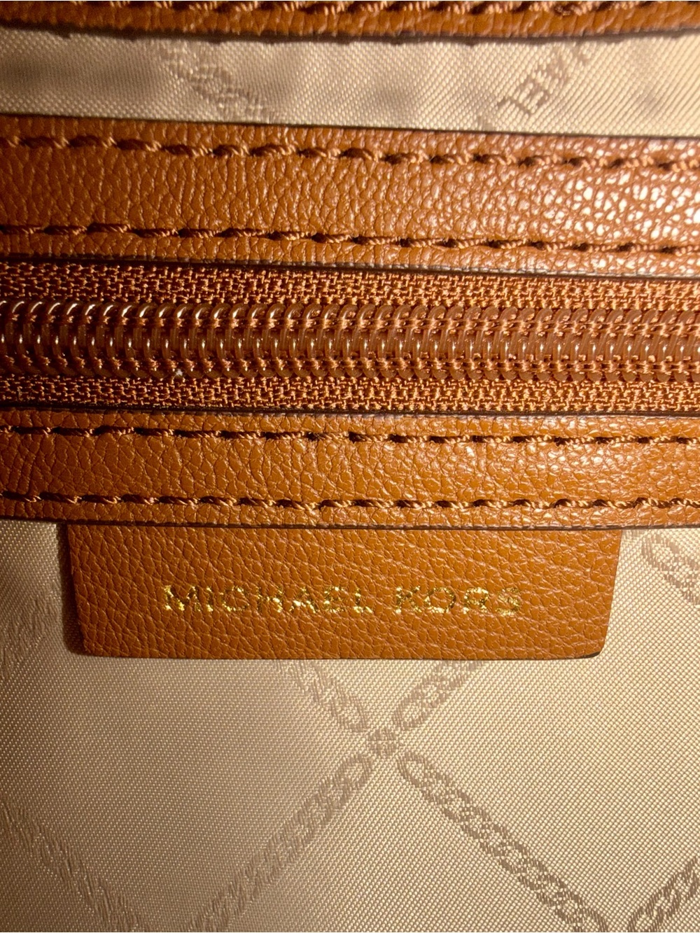Michael Kors Tan Leather Crossbody with Gold MK Logo - Picture 6 of 8